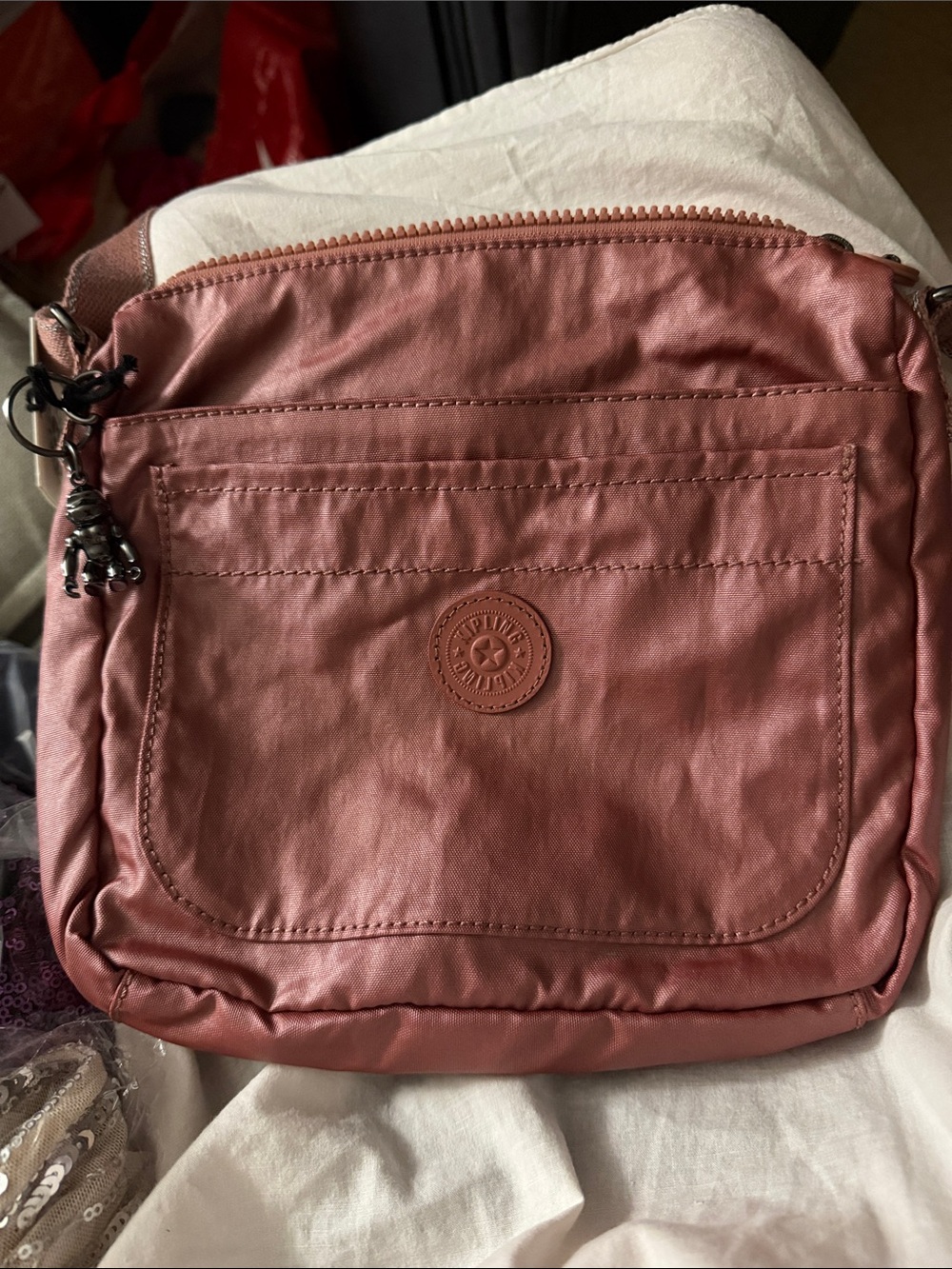 Kipling Sebastian Metallic Rust Crossbody Bag in Rusty Pink - NWT